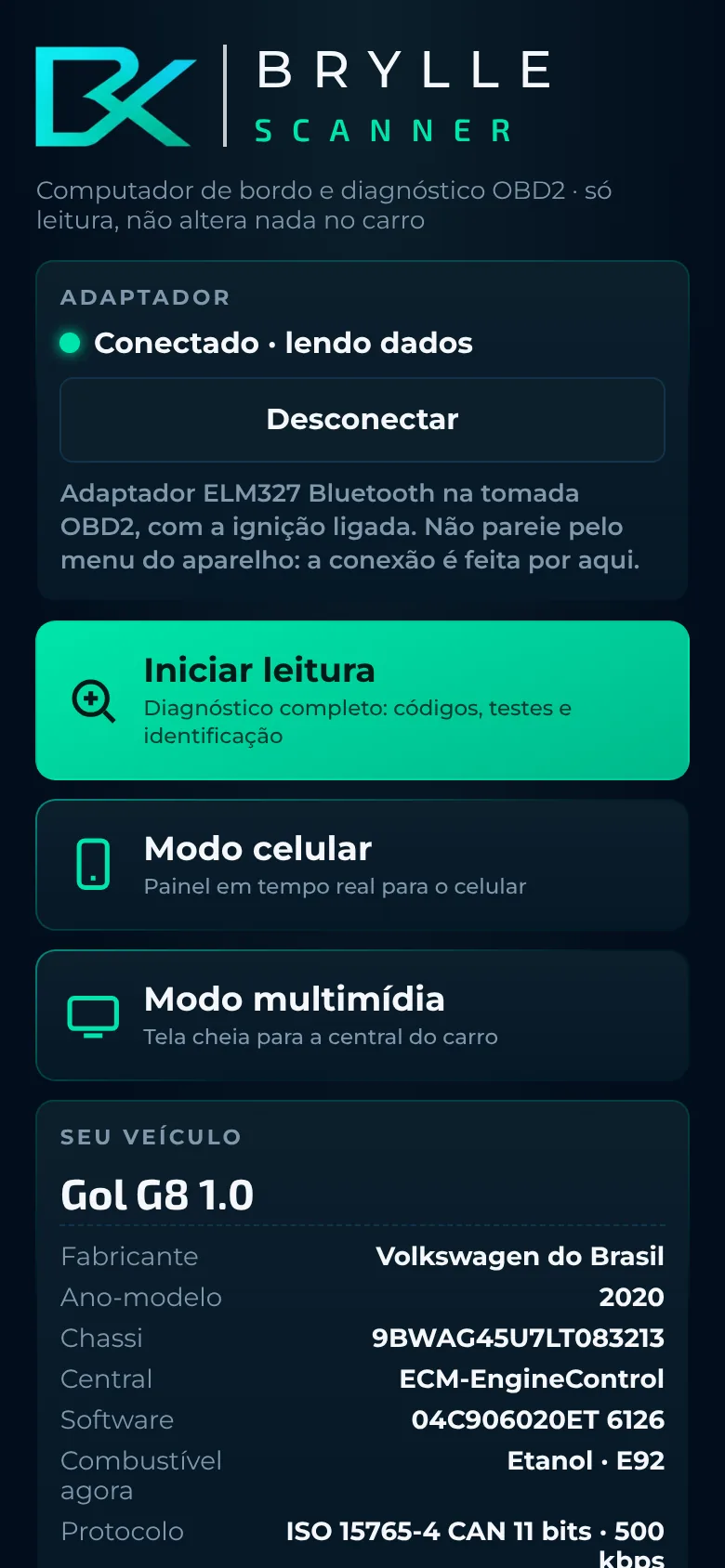 Tela inicial no celular